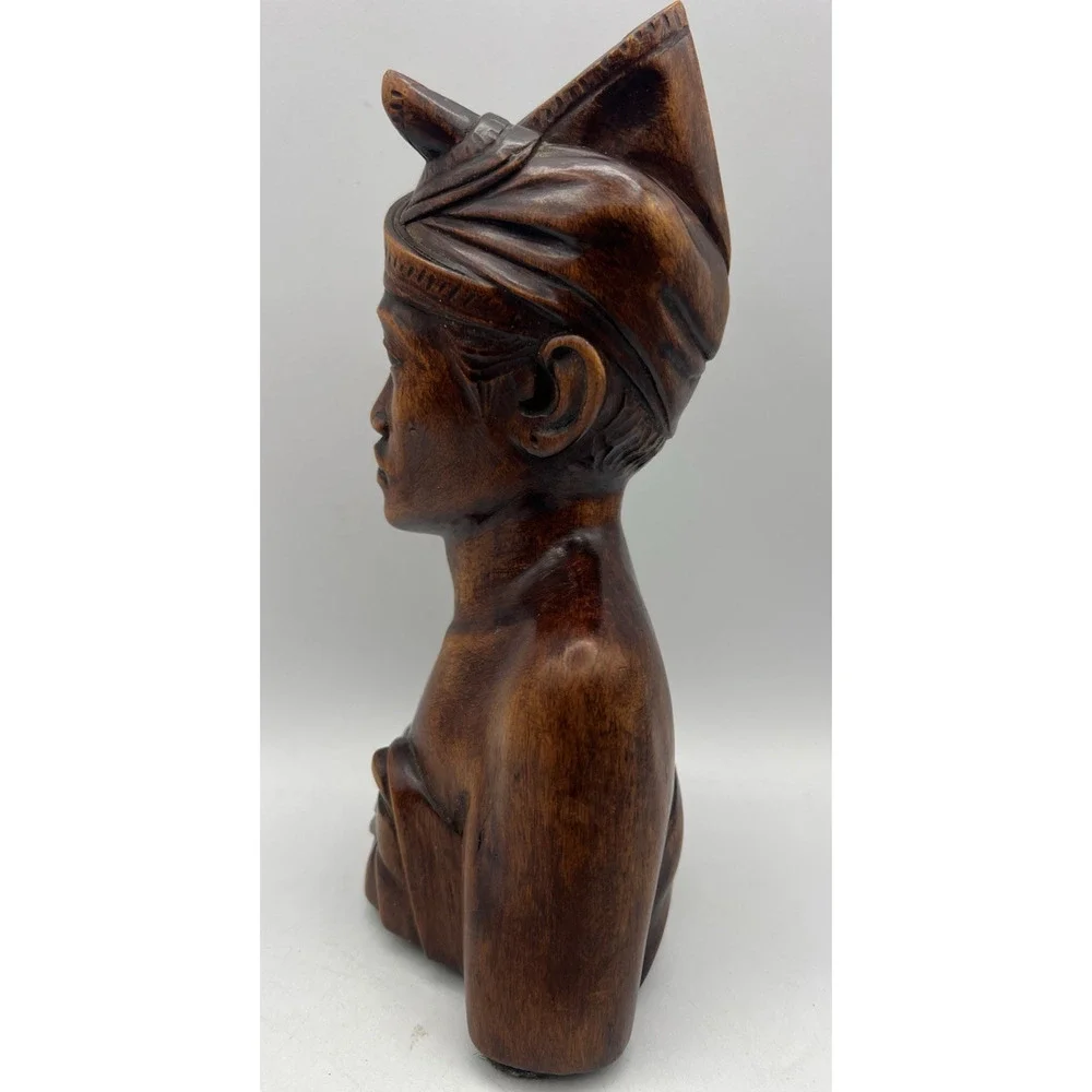 Hand Carved Wooden Bust Sculpture Asian Balinese Tribal Figurine Statue Art